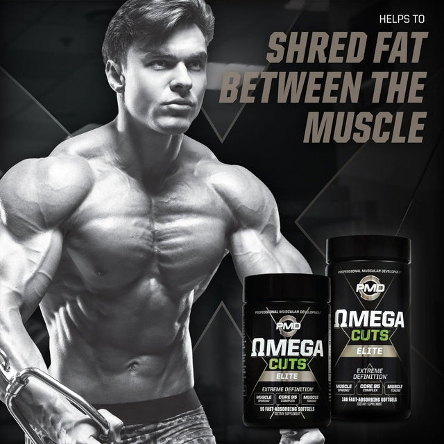 PMD Sports Omega Cuts Elite Fat Loss-Muscle Defining Formula - Omega Fatty Acids, Mct'S and CLA for Muscle Definition and Maintenance - Keto Friendly for Women and Men - Stimulant Free (90 Softgels)