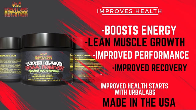 Urbalabs Super Gains BCAA Powder Blast Wicked Watermelon Post Workout Muscle Recovery Amino Acids Supplement Electrolytes Powder, Keto, Vegan, Sugar Free Bcaas Increase Protein Synthesis