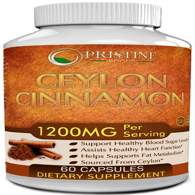 Pristine Foods Ceylon Cinnamon Supplement 1200Mg per Serving - Healthy Blood Sugar, Joint Support, Anti-Inflammatory & Antioxidant - 60 Capsules