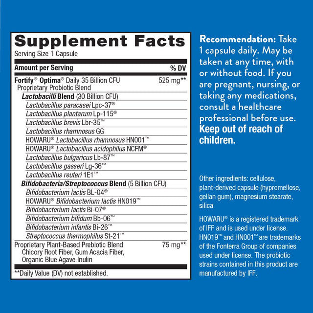 Nature’S Way Fortify Optima Daily Probiotic, 35 Billion, 15 Strains, Prebiotic, 30 Capsules