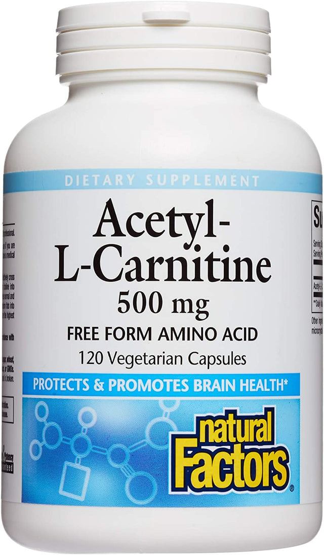 Natural Factors, Acetyl L-Carnitine 500 Mg, Promotes a Healthy Memory, Concentration and Brain Function, 120 Capsules (60 Servings)