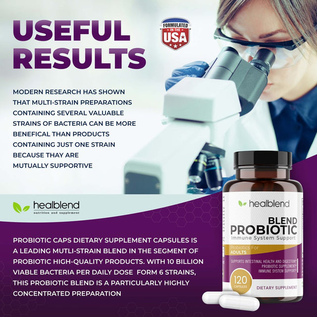 Healblend Probiotic Caps Dietary Supplement Capsules, Probiotic for Women and for Men Digestive Health - 120 Veg Capsules 2-Pack