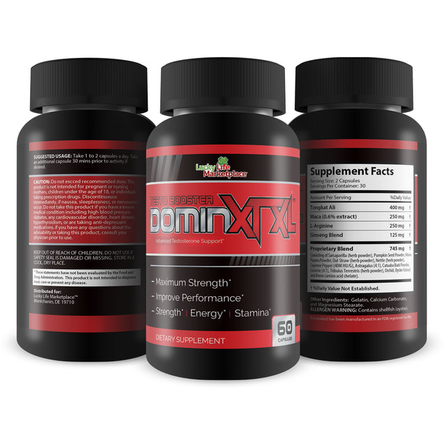 Testo Booster Domin XT XL - Testosterone Booster for Strength, Muscle Building, Performance, Energy, Stamina, and Sexual Health - Advanced Testosterone Support - 60 Capsules