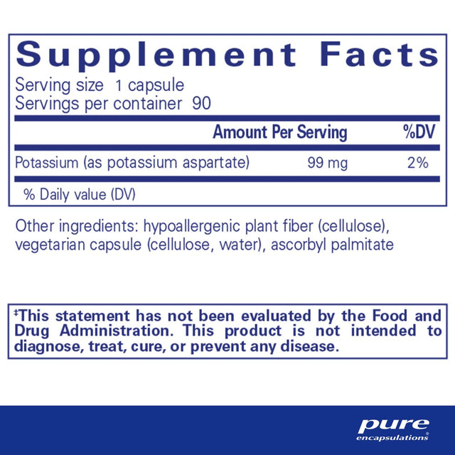 Pure Encapsulations Potassium (Aspartate) | Hypoallergenic Supplement to Support Nerves, Muscles, Blood Flow, and Cardiovascular Health | 90 Capsules