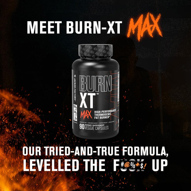 Jacked Factory Burn-Xt Max - High-Performance Thermogenic Fat Burner & Appetite Suppressant for Men & Women W/Purcaf Organic Caffeine, Mitoburn, Green Tea, Acetyl L Carnitine & More - 90 Capsules