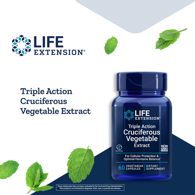Life Extension Triple Action Cruciferous Vegetable Extract - Helps Maintain DNA Health & Already-Healthy Hormone Levels - Gluten-Free, Non-Gmo - 60 Vegetarian Capsules