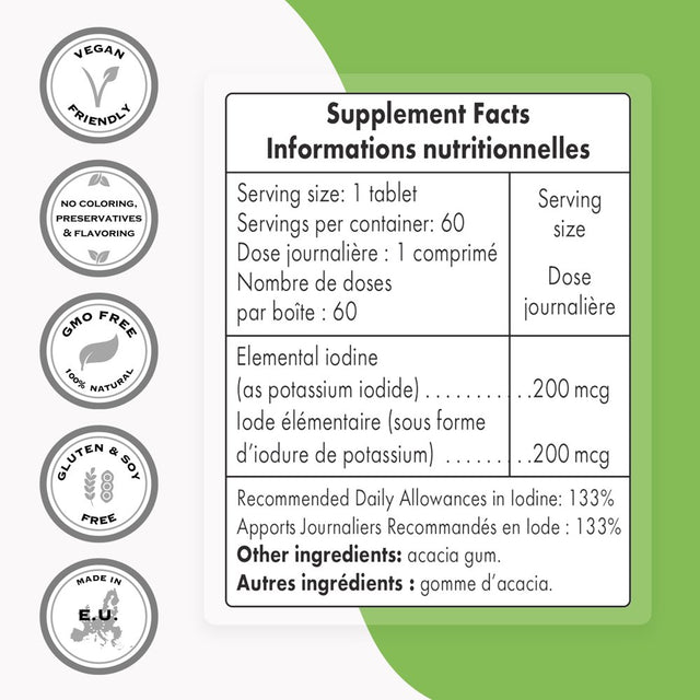 Supersmart - Potassium Iodide (Iodine Supplement) 200 Mcg per Day | Non-Gmo & Gluten Free - 60 Tablets