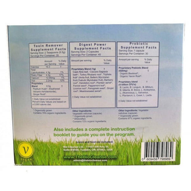 Bio Cleanse Detox Kit - Toxin Remover, Digest Powder & Probiotic Supplement - 3 Bottles
