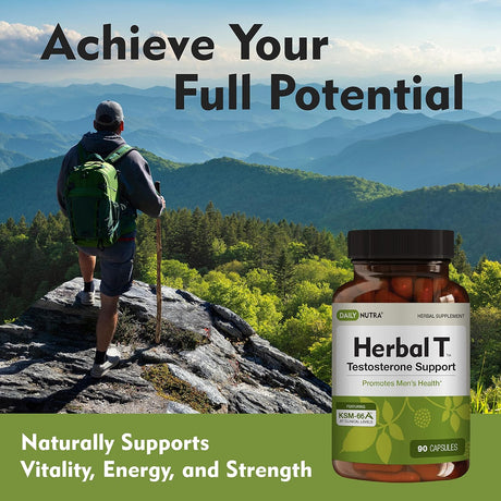 Dailynutra Herbal T Natural Male Supplement for Endurance, Vitality, and Healthy Aging - W/Ksm-66 Ashwagandha, Tongkat Ali, Tribulus, Eleuthero Siberian Ginseng, and Horny Goat Weed (1-Bottle)