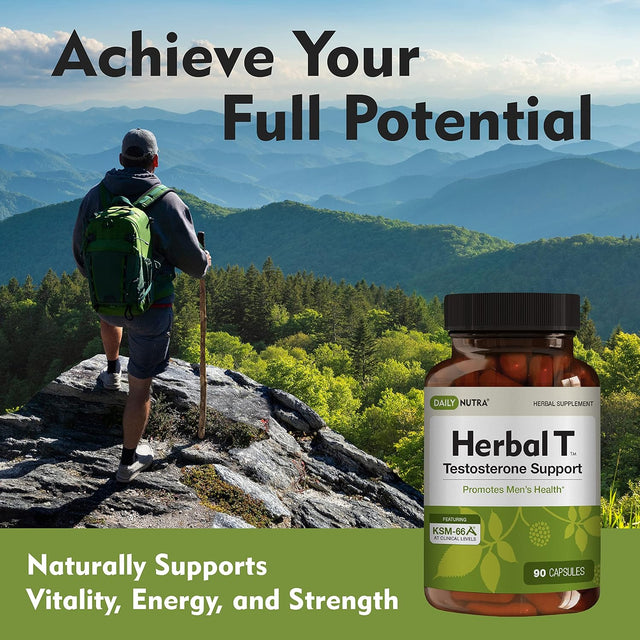 Dailynutra Herbal T Natural Male Supplement for Endurance, Vitality, and Healthy Aging - W/Ksm-66 Ashwagandha, Tongkat Ali, Tribulus, Eleuthero Siberian Ginseng, and Horny Goat Weed (1-Bottle)