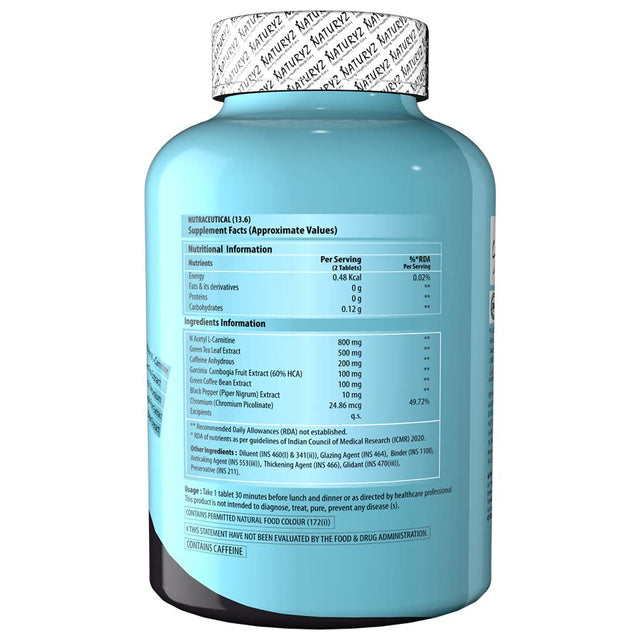 Naturyz LEAN CUTZ Thermogenic Fat Burner with Acetyl L Carnitine, Green Tea Extract, Garcinia Cambogia, Green Coffee Bean Extract, Caffeine & Chromium Weight Loss Product for Men & Women- 60 Tablets