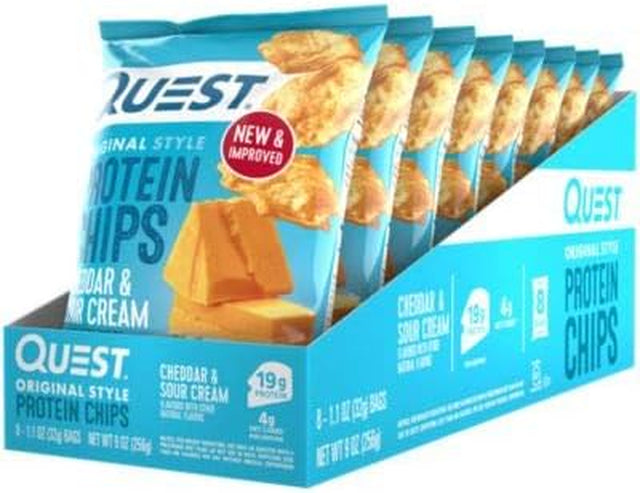 Quest Nutrition Cheddar & Sour Cream Protein Chips, Low Carb, Gluten Free, Potato Free, Baked, Pack of 8