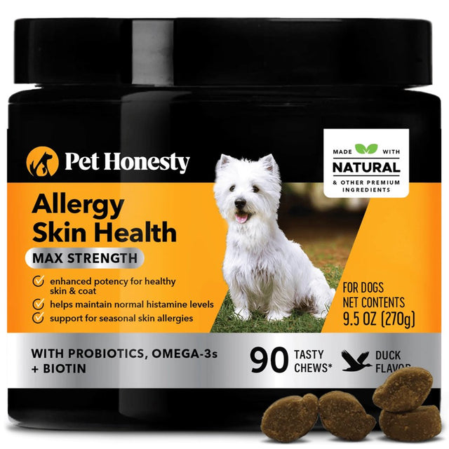 Pet Honesty Dog Allergy Skin Health Max Strength Soft Chews, Duck, 90 Ct