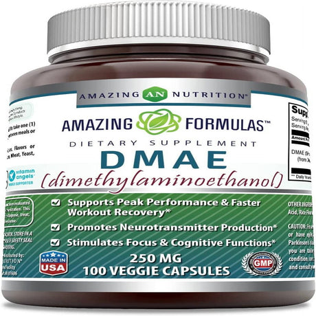 Amazing Formulas DMAE (Dimethylaminoethanol) 250Mg Veggie Capsules -Supports Performance & Faster Workout Recovery* -Stimulates Focus & Cognitive Functions* (100 Count)