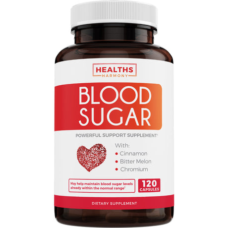 Healths Harmony Blood Sugar (120 Capsules) Helps Support Blood Glucose Levels Already in the Normal Range - Multi Vitamin, Mineral, and Herb Supplement