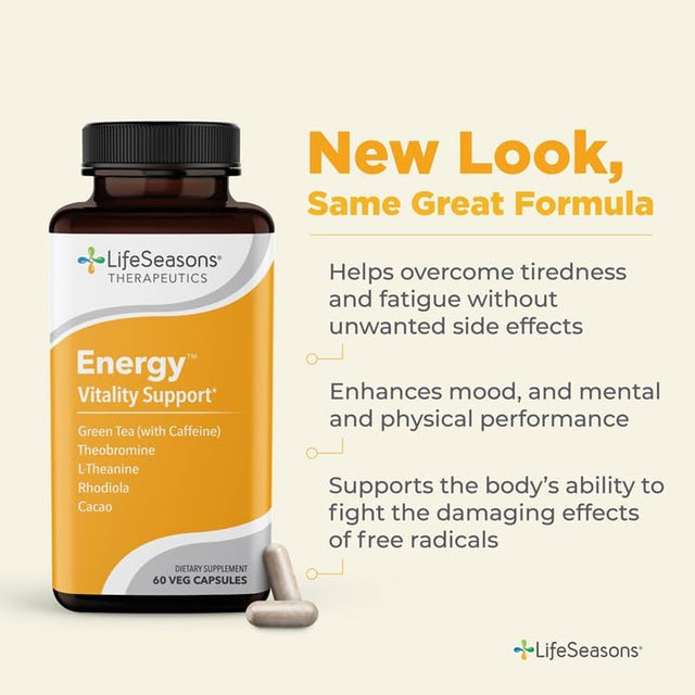 Lifeseasons - Energy - Energy Booster for Physical and Cognitive Strength - No Jitters - Support Stamina - Contains Green Tea and L-Theanine - 60 Count (Pack of 1)