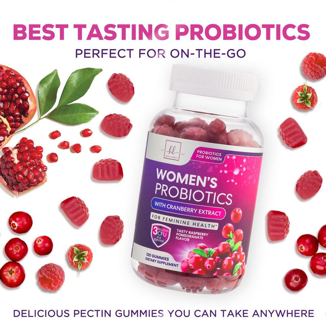 Probiotics for Women + Cranberry - 3 Billion CFU Guaranteed & 6 Vegan Strains for Women'S Vaginal, Digestive, Ph & Immune Health Support, Womens Probiotic Gummy, Shelf Stable, No Gluten - 120 Gummies
