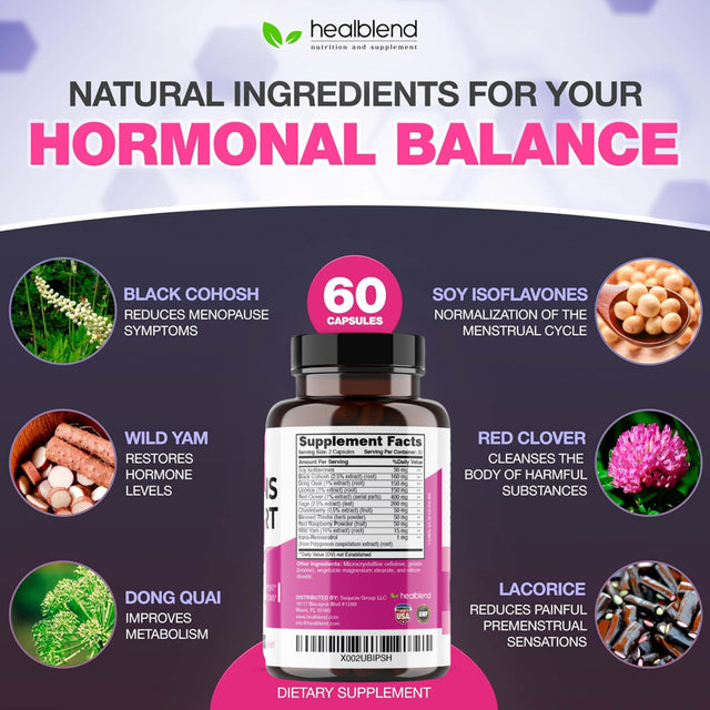 Healblend (2 Pack) Women'S Support Supplements - Reduces Menopause Symptoms, Hormonal Balance, Promote Healthy Mood - 60 Capsules