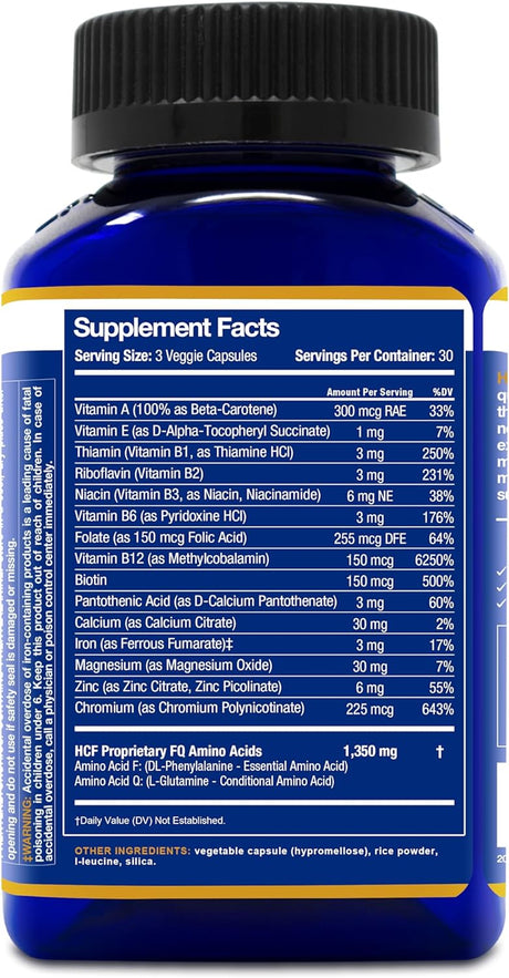 HCF Happy, Calm & Focused - Natural Nootropic Focus Supplement - Boost Concentration, Enhance Focus, Natural Calm Aid & Stress Relief - 90 Capsules for Men & Women - Caffeine-Free Brain Supplement