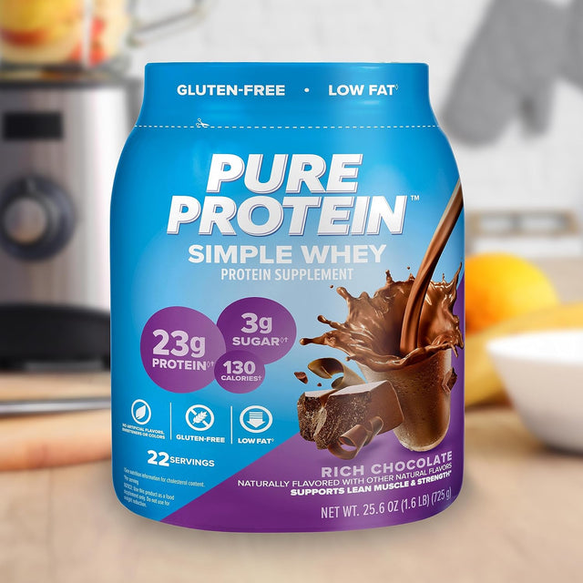 Pure Protein Simple Whey Protein Powder, Gluten Free, 23G Protein, Rich Chocolate, 1.6Lbs