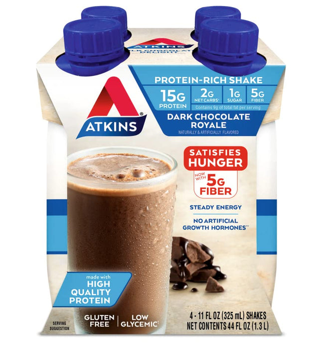 Atkins Gluten Free Protein-Rich Shake, Dark Chocolate Royale, 4 Count