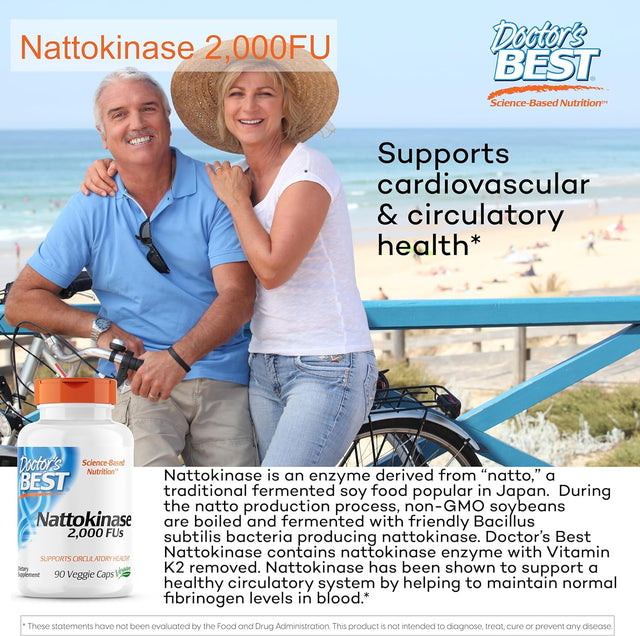 Nattokinase - 2, 000 FU of Enzyme, Supports Heart Health & Circulatory & Normal Blood Flow, Non-Gmo, Gluten Free, Vegan, 90 VC (DRB-00125)