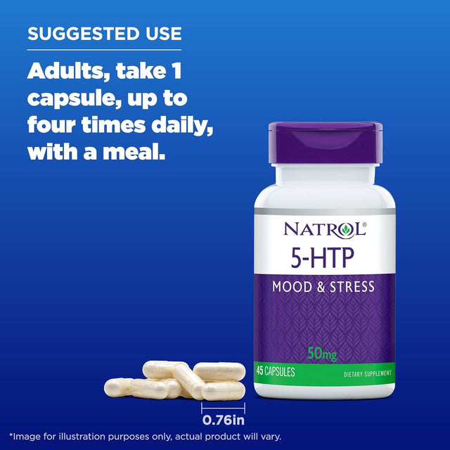 Natrol Mood & Stress 5-HTP 50Mg, Dietary Supplement Helps Support a Balanced Mood, 45 Capsules, 11-45 Day Supply