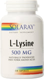 SOLARAY L-Lysine 500Mg | Amino Acid | Healthy Cognitive, Immune System & GI Function, Bones, Joints & Skin Support | 120 Vegcaps