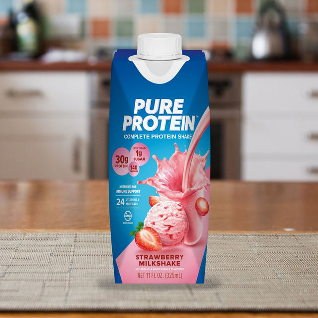 Pure Protein Strawberry Milkshake Complete Protein Shake, Gluten Free, 11 Fl Oz, 4 Ct