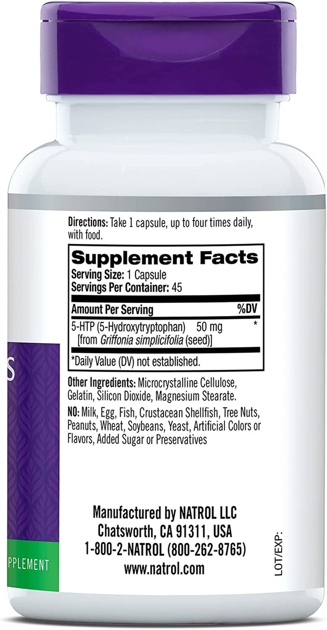 Natrol Mood & Stress 5-HTP 50Mg, Dietary Supplement Helps Support a Balanced Mood, 45 Capsules, 11-45 Day Supply