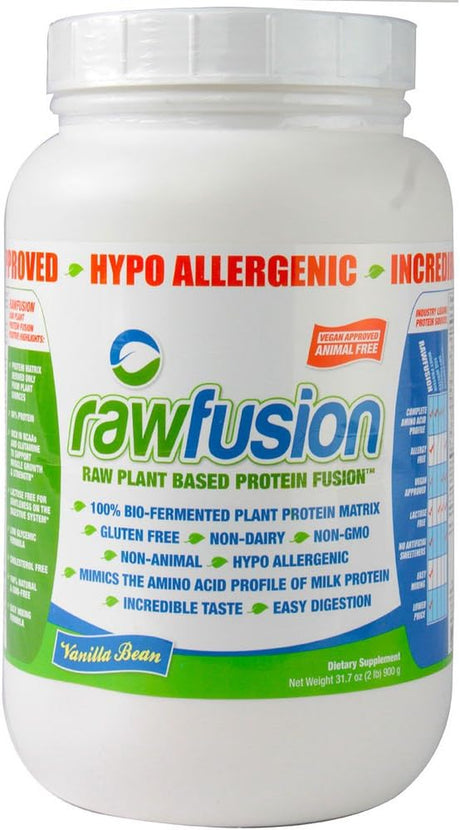 Rawfusion- Vegan Protein Powder, Vanilla Bean - 21G of Plant Based Protein, Low Net Carbs, Non Dairy, Gluten/ Lactose Free, Soy Free, Kosher, Non-Gmo, 2Lb Pound