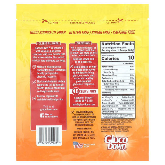 Glucodown, Maintains Healthy Blood Sugar, Delicious Peach Mango, 45-Servings.