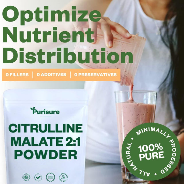 Purisure Citrulline Malate 2:1 Powder, Muscle Recovery & Nitric Oxide Booster, 84 Servings
