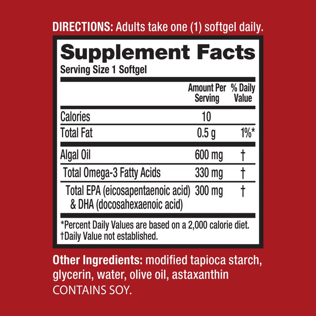 Megared Advanced Omega-3 Algae Oil Softgels (50 Count), Omega-3’S for Heart, Joints, Brain & Eye Health*