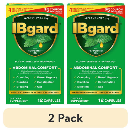 (2 Pack) Ibgard Digestive Gut Health Supplement for a Combination of Occasional Symptoms: Cramping, Bowel Urgency, Diarrhea, Constipation, Bloating & Gas, 12Ct (Packaging May Vary)