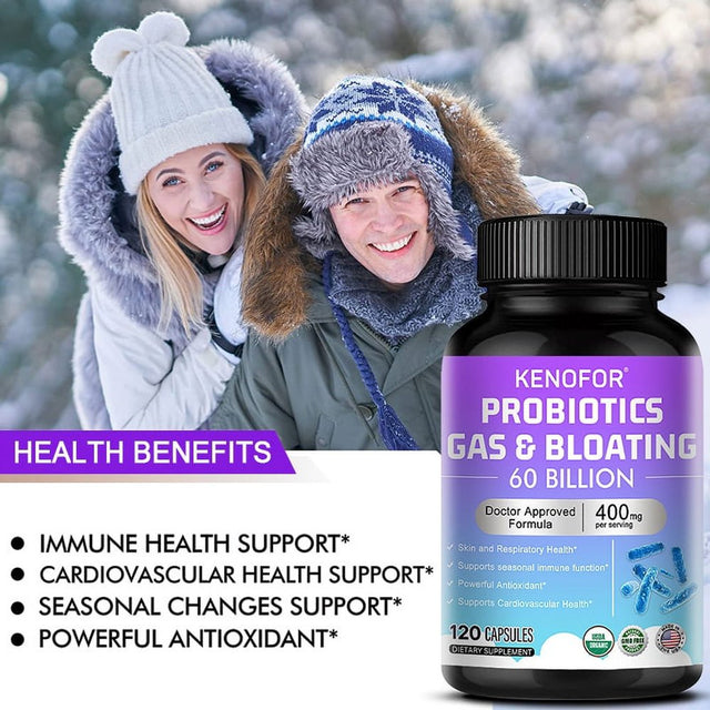KENOFOR Probiotic Capsules with Lactobacillus Acidophilus, Powerful Antioxidants to Support Skin, Cardiovascular, Digestive, Immune and Respiratory Health