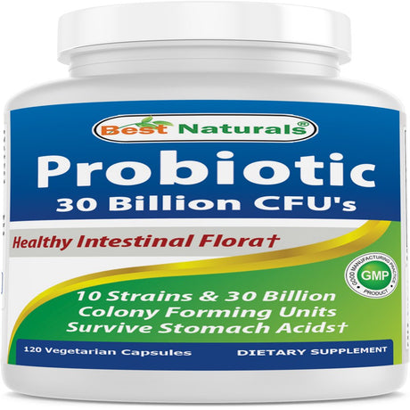 Best Naturals Probiotic 10 Strains & 30 Billion CFU Intestinal Flora 60 Vegetarian Capsules | Shelf Stable Probiotic