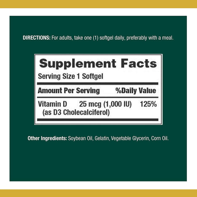 Nature'S Bounty Vitamin D3 1000 IU Immune Health, 120 Softgels (Pack of 2)