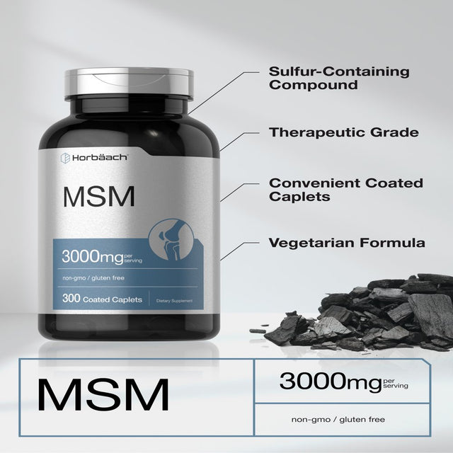 MSM Supplement | 3000Mg | 300 Vegetarian Caplets | with Calcium | by Horbaach