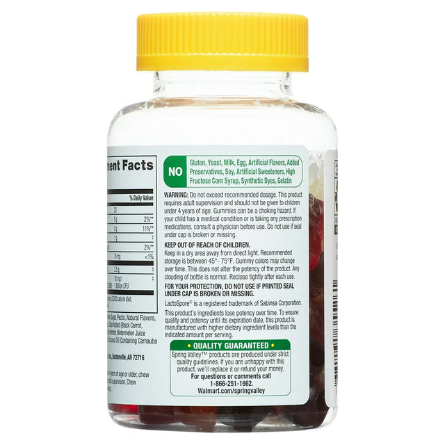 Spring Valley Kids Inulin Probiotic Supplement Vegetarian Gummies, Assorted Fruit, 60 Count