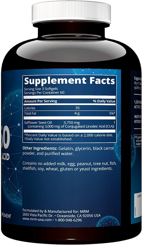 MRM Nutrition CLA 1250 | Keto Friendly | 80% CLA High Potency | 1000Mg CLA per Capsule | Healthy Fats | Gluten-Free | 30 Servings