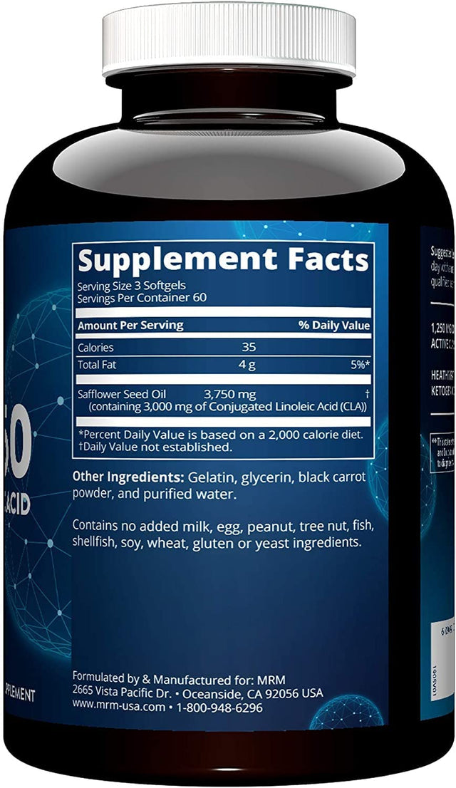 MRM Nutrition CLA 1250 | Keto Friendly | 80% CLA High Potency | 1000Mg CLA per Capsule | Healthy Fats | Gluten-Free | 30 Servings