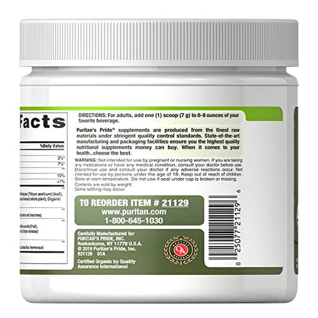 Puritan'S Pride Organic Greens Powder with Blend of Prebiotic and Probiotic Enzymes, 7.4 Oz