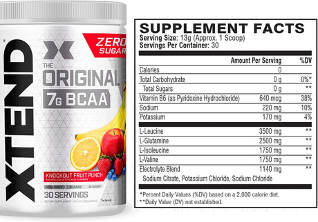 XTEND Original BCAA Powder Knockout Fruit Punch | Sugar Free Post Workout Muscle Recovery Drink with Amino Acids | 7G Bcaas for Men & Women | 30 Servings