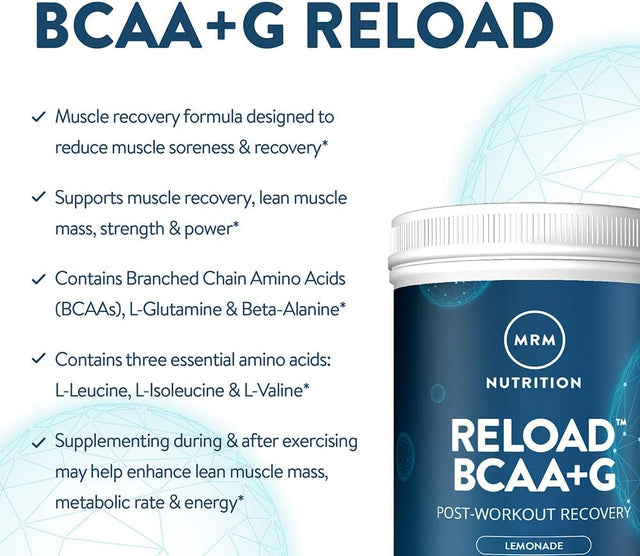 MRM BCAA+G RELOAD Post-Workout Recovery – Lemon, 840G - 60 Servings per Container
