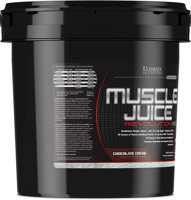 Ultimate Nutrition Muscle Juice Revolution 2600, Lean Muscle Mass Gainer Protein Powder with Glutamine, Whey Protein Isolate for Weight Gain, Time Release Carbohydrates, 11.1 Pounds, Chocolate