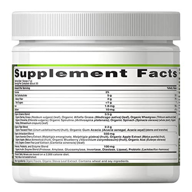 Puritan'S Pride Organic Greens Powder with Blend of Prebiotic and Probiotic Enzymes, 7.4 Oz