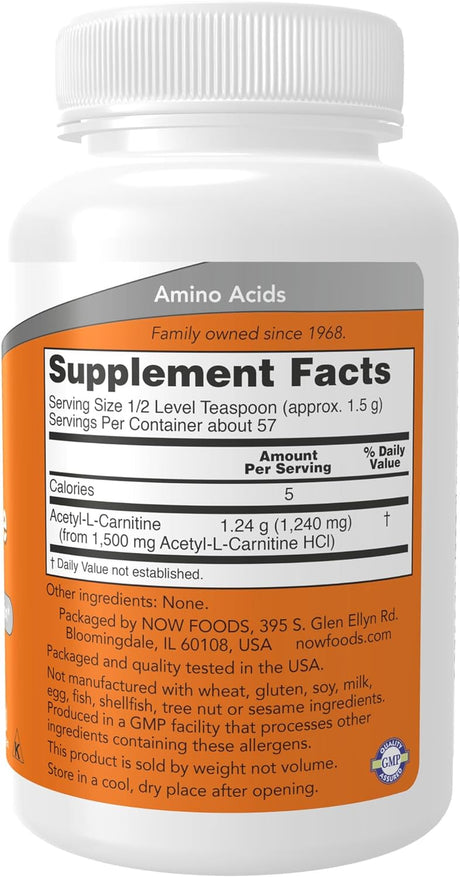 NOW Supplements, ALC (Acetyl-L-Carnitine) Powder, Brain and Nerve Cell Function*, 3-Ounce