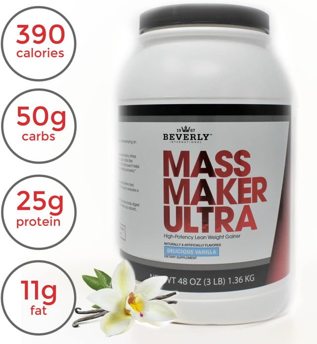 Beverly International Mass Maker Ultra Vanilla, 14 Servings, 3Lb. Build Lean Mass like a Pro!! Milk Protein Isolate, Whey Protein Isolate + Egg. MCT Oil. Clean Carbs, Great Taste!