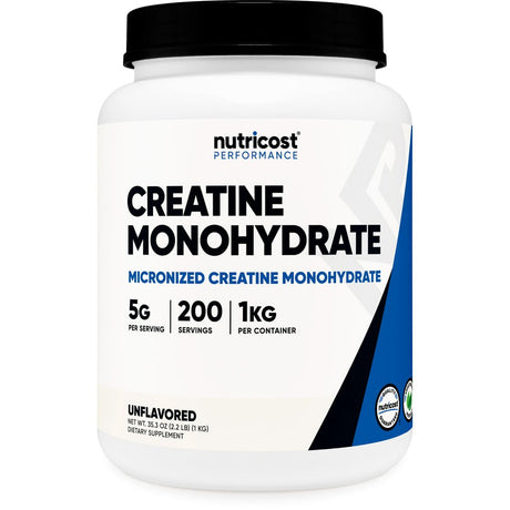 Nutricost Creatine Monohydrate Powder 1 Kg (2.2LBS) Supplement- 200 Servings, Unflavored